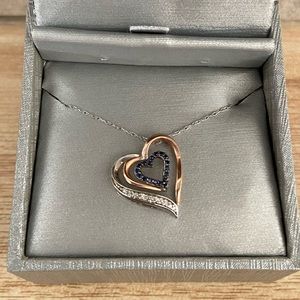Sapphire/Diamond Double Heart Pendant Necklace